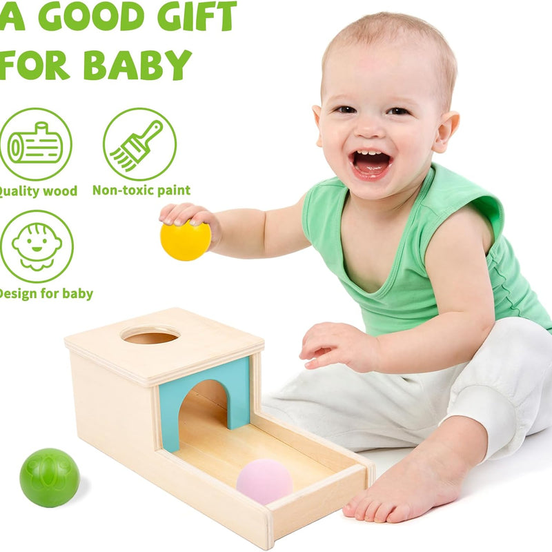 adenas montessori wooden toy for 6-12 month baby 3 balls with tray, object permanence box for toddler kid 1-2 year old preschool gift