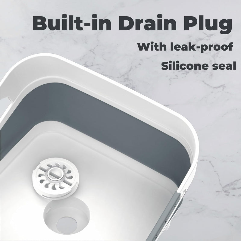 2.6 Gal Collapsible Baby Bottle Wash Basin with Drain Plug | Large 2.6 Gal Capacity, Comfort-Grip Handles, Folds Flat, BPA-Free PP and TPR, For Kitchen, RV, Camping, and Small Spaces