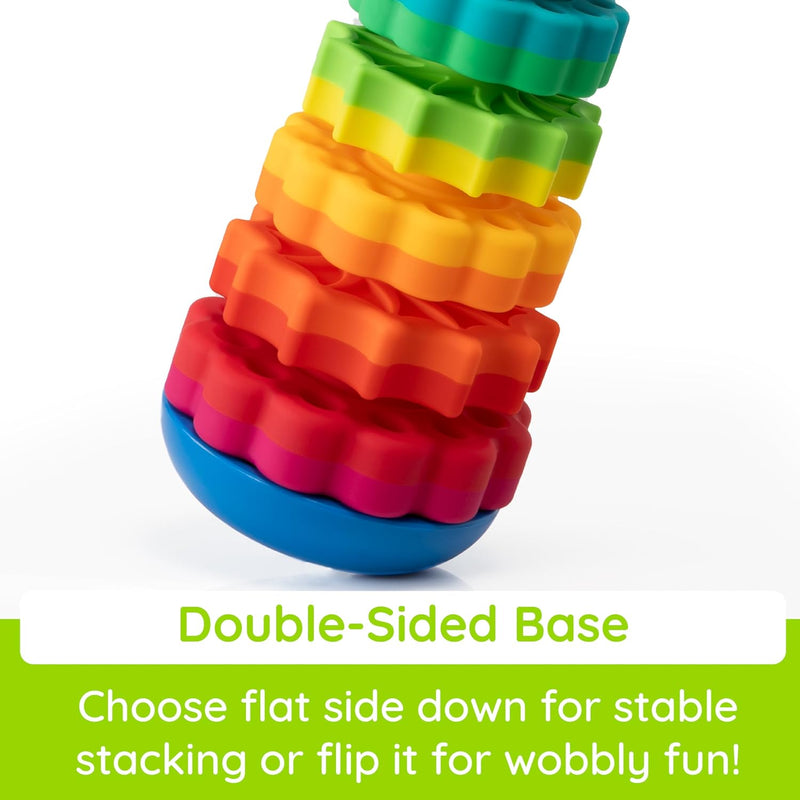 Fat Brain Toys SpinAgain, Baby Stacking & Spinning Toys for Toddlers Ages 1+ | Spinning gears stacker. Reversible base. Tactile, developmental learning for babies, toddlers, preschoolers, ages 12 months+