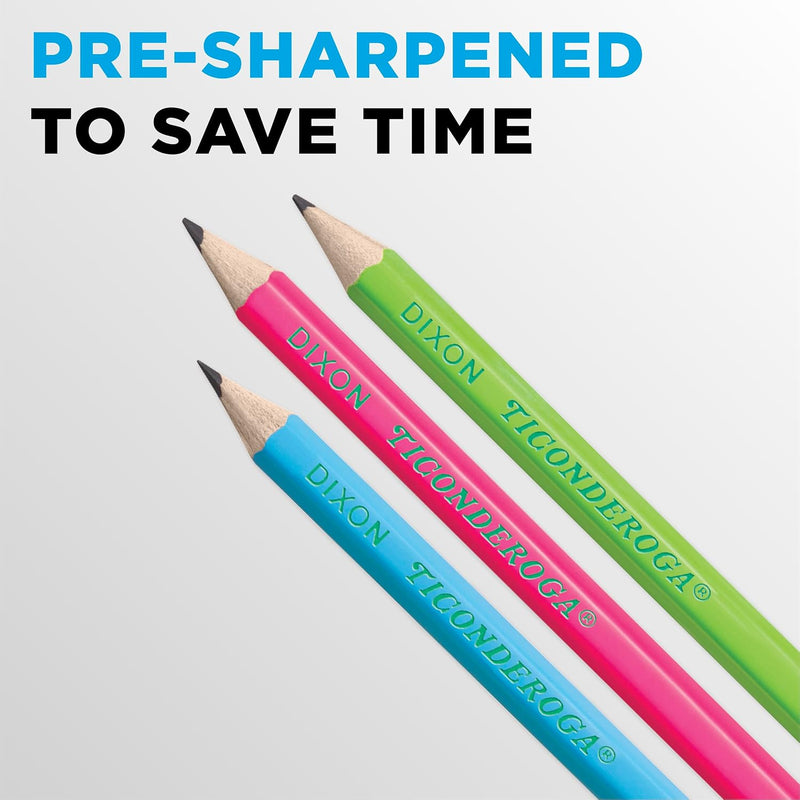 Ticonderoga Wood-Cased Pencils, Pre-Sharpened, #2 HB Soft, Neon Colors, 18 Count
