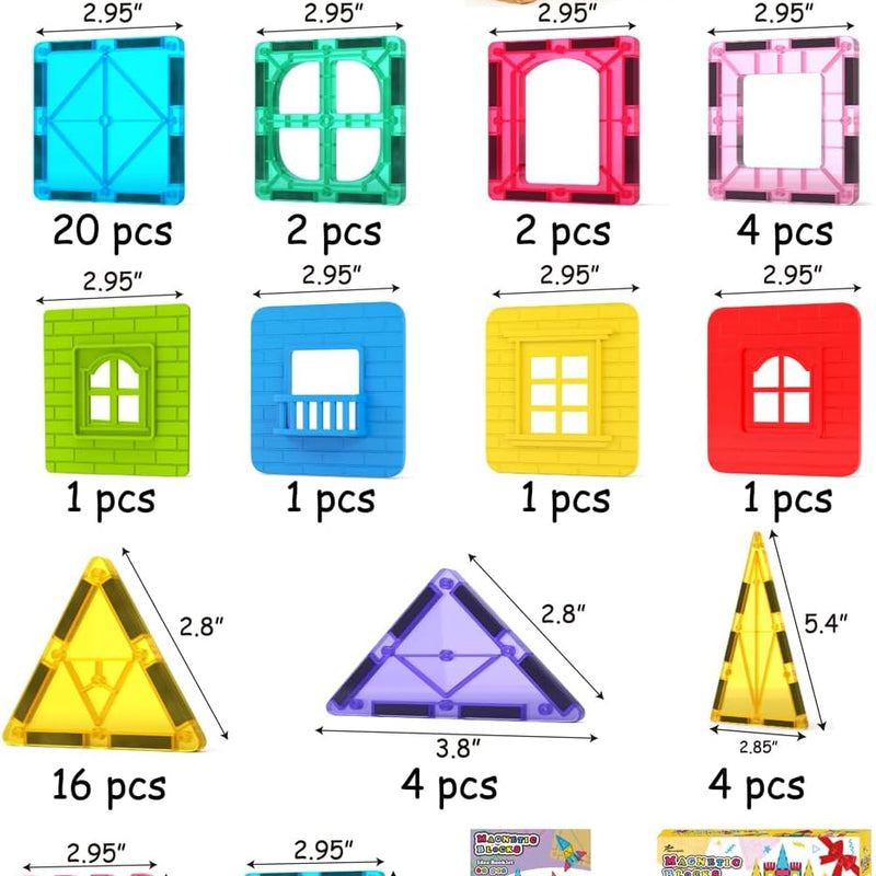 Jasonwell Magnetic Tiles Kids Magnetic Blocks 60PCS Building Sets 3D Magnet Toys Preschool Educational Construction STEM Toy Christmas Birthday Gifts for Toddlers Boys Girls 3 4 5 6 7 8 9 + Year Old