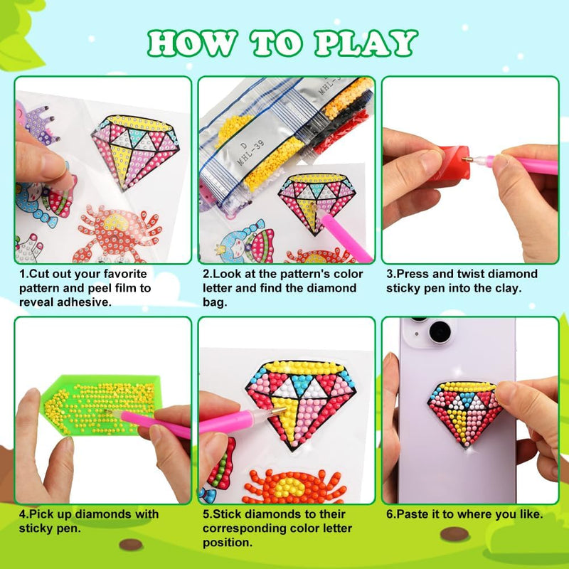 60pcs 5D Diamond Art Stickers Arts and Crafts Kits for Kids Ages 4-8 8-12 | Creative Gem Art Paint by Number Kits for Kids Boys Girls DIY Mosaic Stickers Toys for Birthday Party Halloween Xmas Gifts