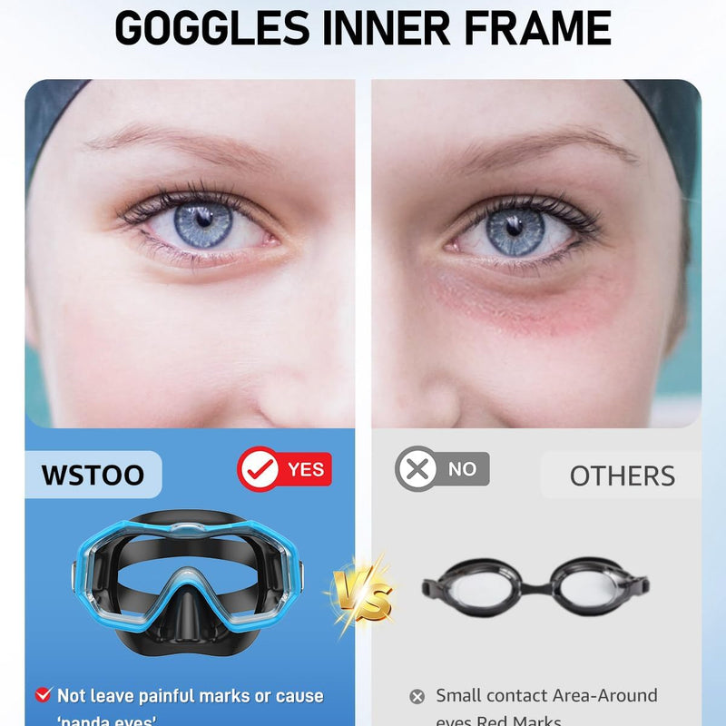 WSTOO Swim Goggles with Nose Cover for Ages 5-12, Youth, Adults, Unisex | Anti-Choking Design, Shatter-Resistant, Anti-Fog, Leak-Proof, Lightweight, Small for kids, Large for Adults