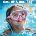 COOLOO 2 Packs Kids Goggles with Nose Cover, 180° Wide View Swimming Goggles for Kids 4-16, No More Hair Snags Anti-Fog No-Leak Snorkel Mask for Boys Girls Youth
