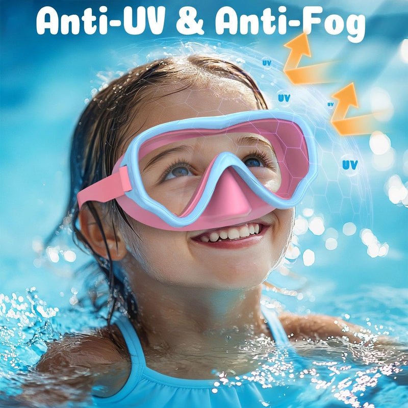 COOLOO 2 Packs Kids Goggles with Nose Cover, 180° Wide View Swimming Goggles for Kids 4-16, No More Hair Snags Anti-Fog No-Leak Snorkel Mask for Boys Girls Youth