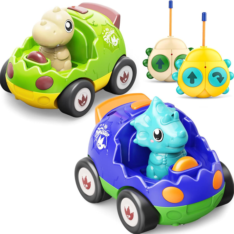 Kidz do 2 Pack Dinosaur Remote Control Cars for Kids 2-5 Years Old with Music and Light Features