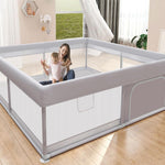 Hiaksedt Baby Playpen 50x50 Inch, Play Pens for Babies and Toddlers | Baby Fence for Indoor & Outdoor, Sturdy Safety Play Yard with Soft Breathable Mesh, Anti-Fall, Grey