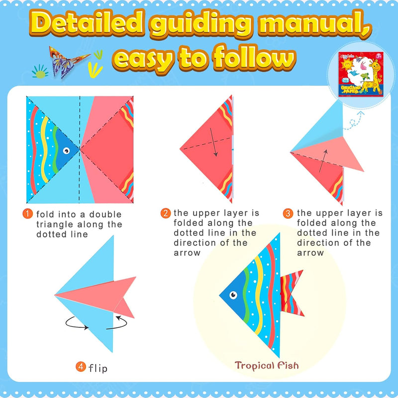 Origami Paper Set, 308PCS Kids Craft Paper Kit with Instructional Book for Girls Age 6,7,8,9,10,11,12, Art Projects Supplies for School Class Craft Lessons- Christmas Birthday Gifts for Boys&Girls