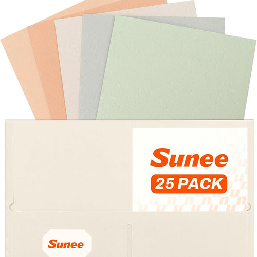 SUNEE Folders with Pockets (25 Pack, Pastel Colors), 2 Pocket Folders Fit Letter Size Paper, Paper File Folder for School Office Home Business