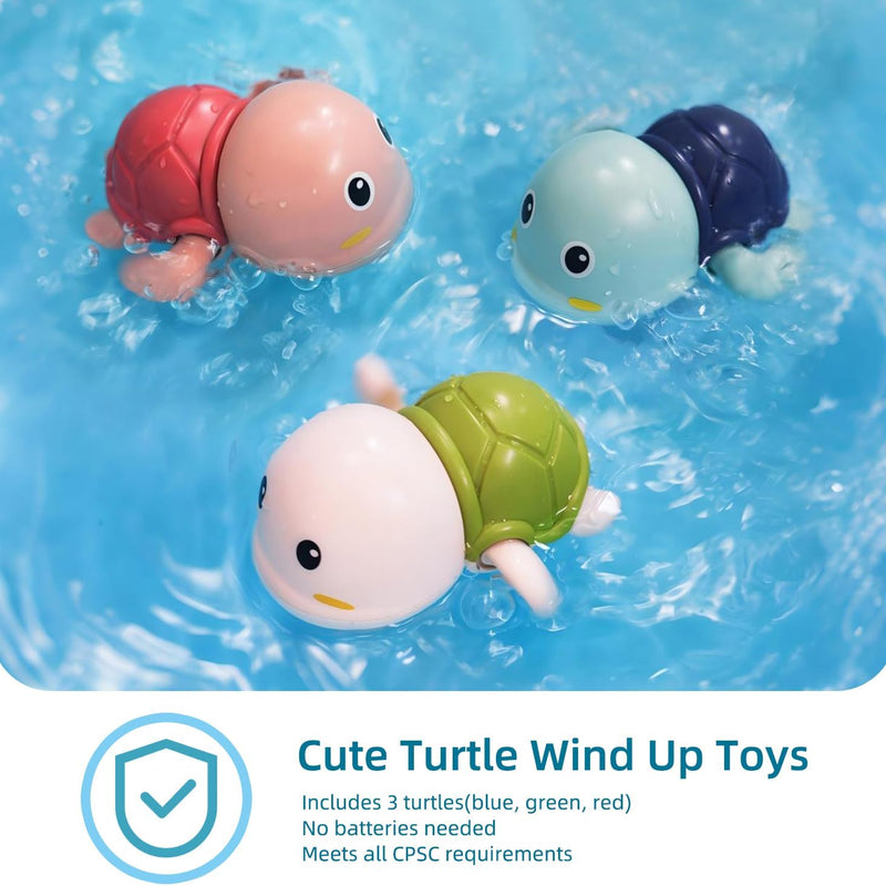 LiKee Bath Toys 3 Pack with 3 Colors | Cute Swimming Turtles Wind Up Toys for Baby Toddlers 1+ Years Old | Floating Bath & Pool Toys for Kids Age 1-3-5 | Baby Shower & Birthday Gift (Boys Girls)