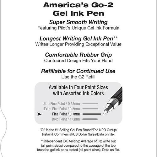 Pilot G2 Premium Gel Roller Pens, Fine Point 0.7 mm, Blue Ink Pens Fine Point, Pack of 5 - Ideal for School, Journaling, and Office Writing