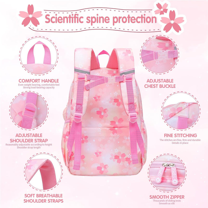 Lovely Girls Backpack School Bag for Students Kids Book Bag with Multiple Pockets Splash-proof Children's Backpack（17inch Pink）