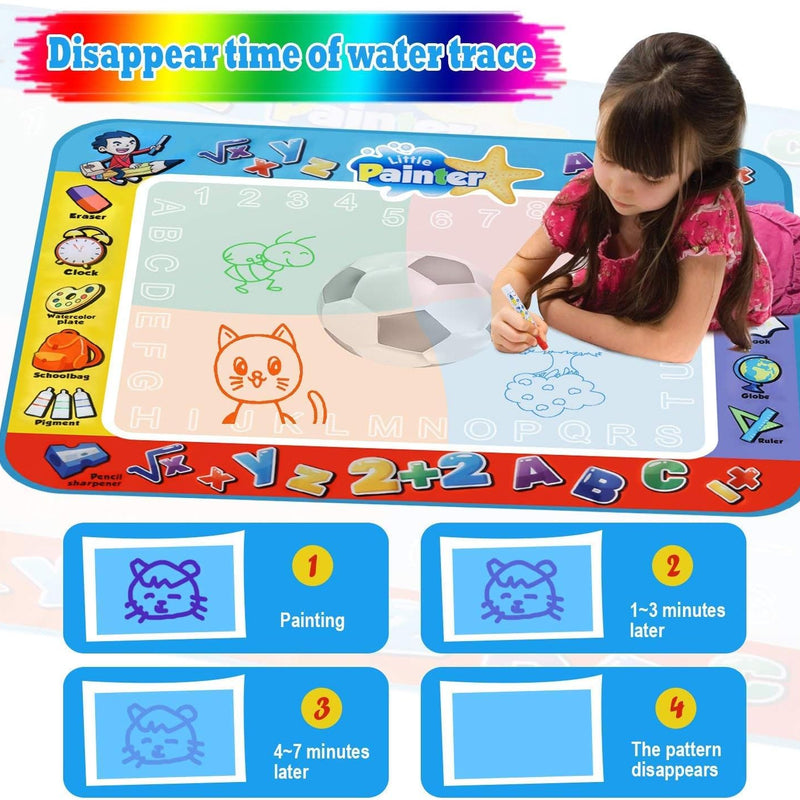 Alago Aqua Coloring Mat,Kids Toys Large Water Painting Mat,Toddlers Doodle Pad with 4 Colors,Gifts for Girls Boys Age 3 4 5+ Years Old,4 Pens,Drawing Molds and Booklet Included