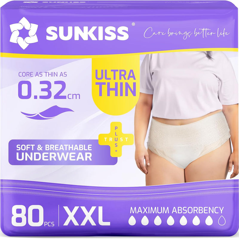 SUNKISS Ultra Thin Incontinence Underwear for Women, Unscented, L/XL, 20 Ct | High Absorbency & Super Soft Postpartum Leak Proof Diapers, Disposable Adult Pull Ups, Fast Dry, Breathable Layers