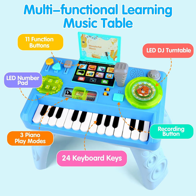 Baby DJ Table Musical Piano Toys for Toddlers Boys Girls with Music & Light | Baby Activity Table Toddler Learning Educational Music Instruments Infant Toy for Boy First Birthday Gifts
