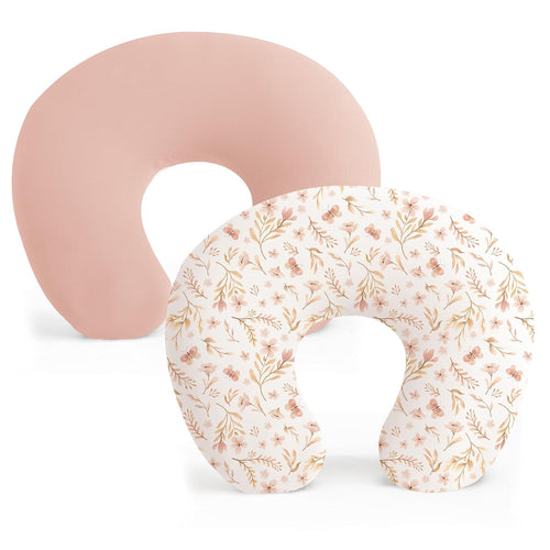 Konssy 2 Pack Nursing Pillow Covers, Soft Stretchy Cover for Breastfeeding | Covers Only, Milk Silk Fabric, Breathable & Machine Washable, Slipcovers for Newborn Baby Boy Girl, (Pink Spring,pink)