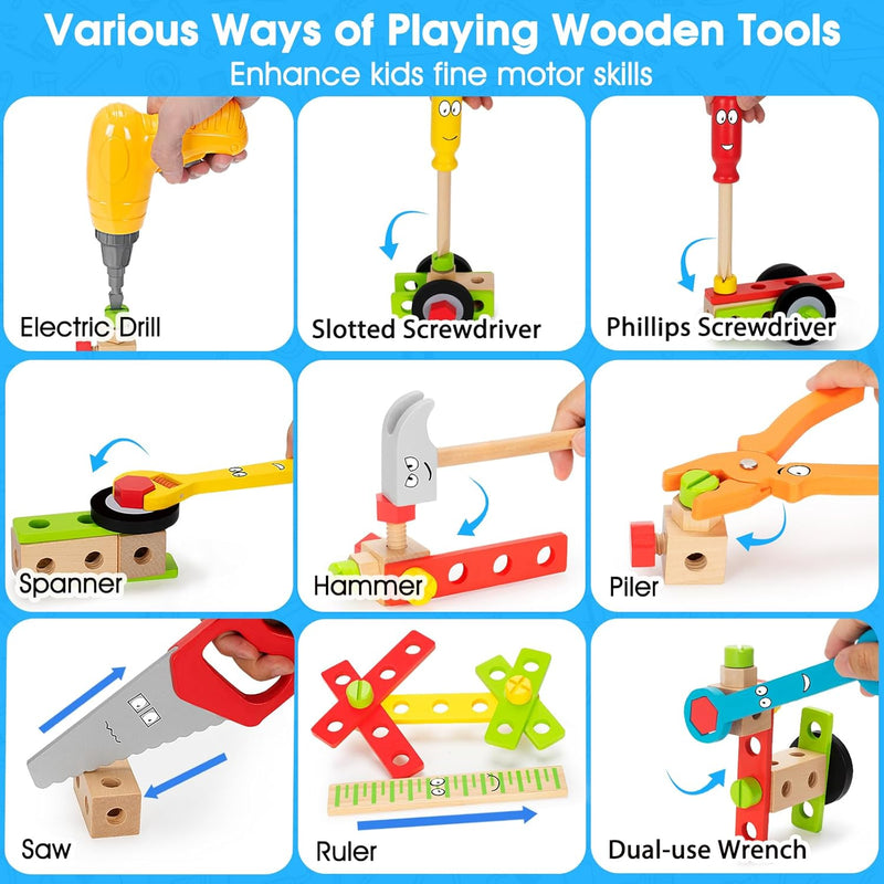 kids tool set toy with drill, stem montessori toys for 3-5 years old boys and girls.