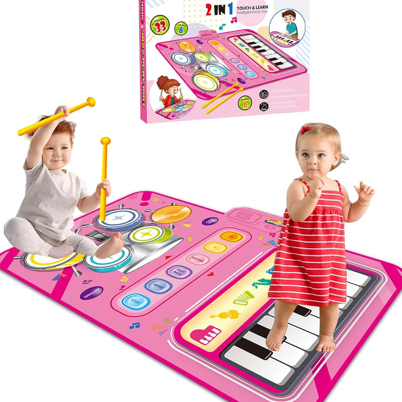 DQMOON Toys for 1 Year Old Boy Gifts, Baby Musical Mat with Piano & Drum, Adjustable Volume, 12-18 Months Toddler Toys, Christmas Birthday Easter Gifts for 1-2 Year Olds Boys Girls (Blue)