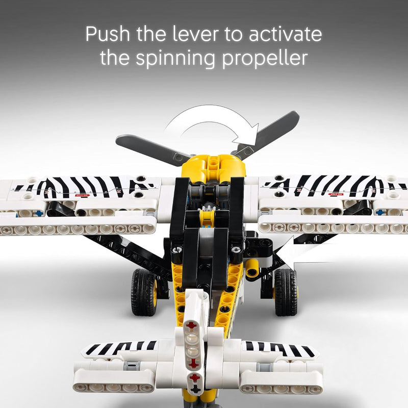 lego technic bush plane toy 42198 buildable airplane model with spinning propeller and 4-cylinder piston engine ages 8+