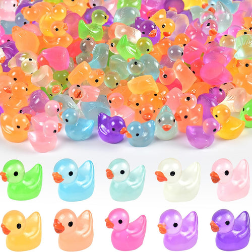 Mini Ducks 120Pcs Luminous Mini Resin Ducks Glow in The Dark, Tiny Animals Bulk to Hide, Miniature Ducks Figures for Garden Aquarium DIY Crafts Party Favors Hide & Seek Toys