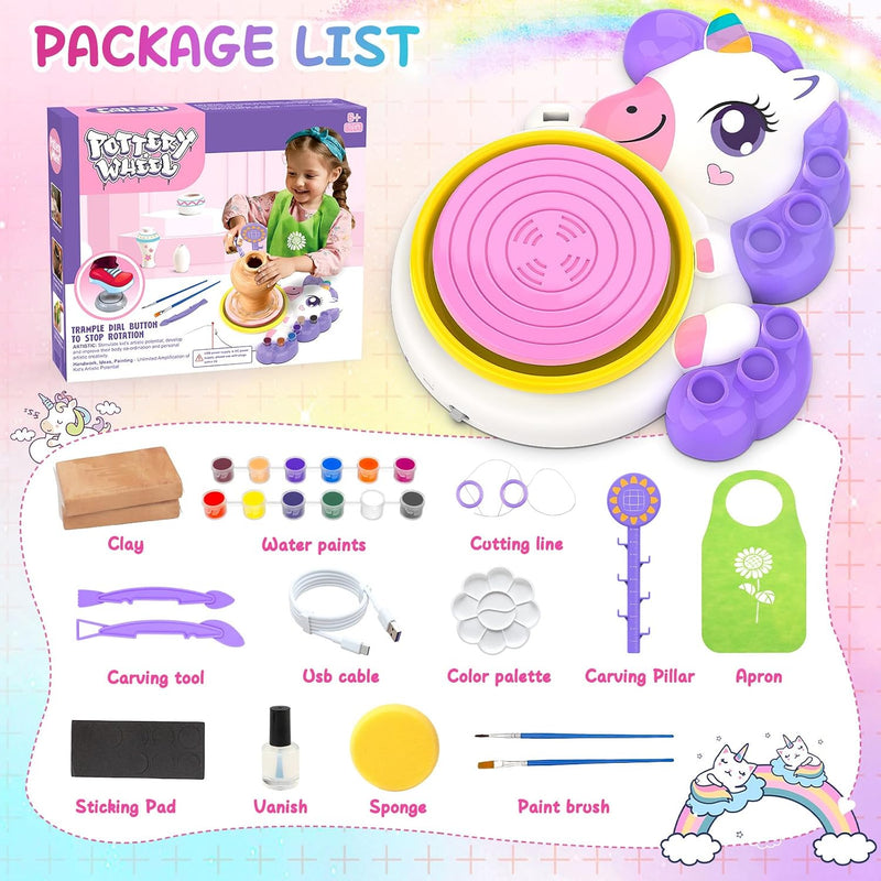 Pottery Wheel for Kids, Unicorn Craft Kit Arts and Crafts for Kid Ages 6-12 | Complete Pottery Painting Kit with Clay, Art Supplies Kids Toys Girls Birthday Christmas Gift for 6 7 8 9 10 11 12+, Purple
