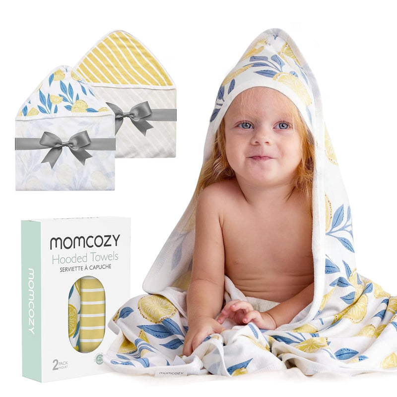 Momcozy Baby Towels, Soft Absorbent Bath Towel for Newborn&Toddler,Lemon | Soft&Absorbent Bath Towel Set，Gentle on Baby's Skin，Unisex Baby Essential
