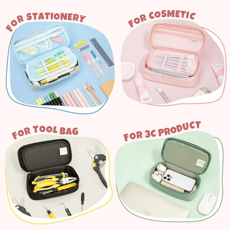 SUNEE Cute Pencil Case, Large Capacity Pencil Pouch, Big Storage Organizer for Stationery, Zipper Pen Bag, Back to School Supplies, Office Organizer Makeup Bag, for Teen Girl Boy Men Women, Pink