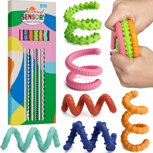 6pc Set of Flexible Fidget Sticks for Stress Relief, ADHD, Autism, Anxiety, Calming for Kids and Adults