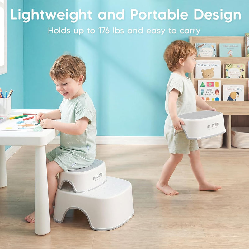 Maliton Potty Training Toilet Seat & Step Stool, 2-in-1 Anti-Slip Grey | Potty Seat + Separate Step Stool, Adjustable Fits More Toilets, Anti-Slip, Sturdy, Splash Guard, Easy clean，Boys & Girls.