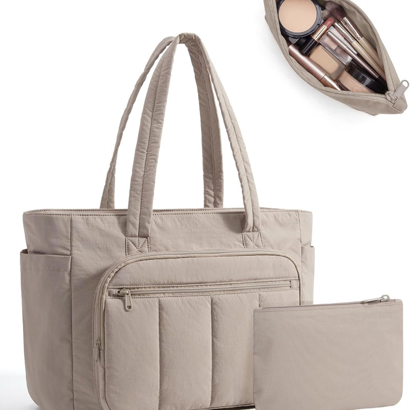 BAGSMART Tote Bag for Women, 2 Set Work Tote Bag with Zipper | 20L Capacity, 15.6'' Laptop Quilted Nurse Handbags for Work Travel College