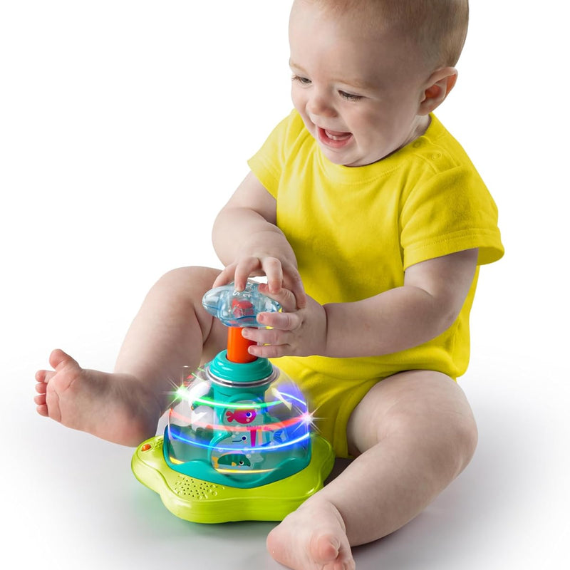 Bright Starts Press & Glow Spinner Cause and Effect Musical Baby Toy, Age 6 Months+