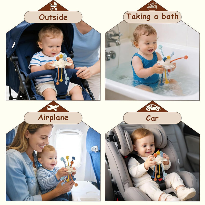 TYRY.HU Silicone Baby Sensory Montessori Toys,Silicone Pull String Fidget Toys for Babies 18 Months+, Travel Toy for Plane, Car, and Stroller, Early Educational Fine Motor Skills Toy for Toddlers