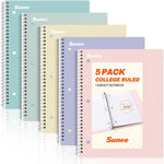 SUNEE Spiral Notebooks, 1-Subject, 5 Pack, College Ruled Paper, 8" x 10-1/2", 70 Sheets per Notebook,3-Hole Punched Paper, Pink,Purple, Blue, Green, Yellow Spiral Lined Notebooks for School,Work