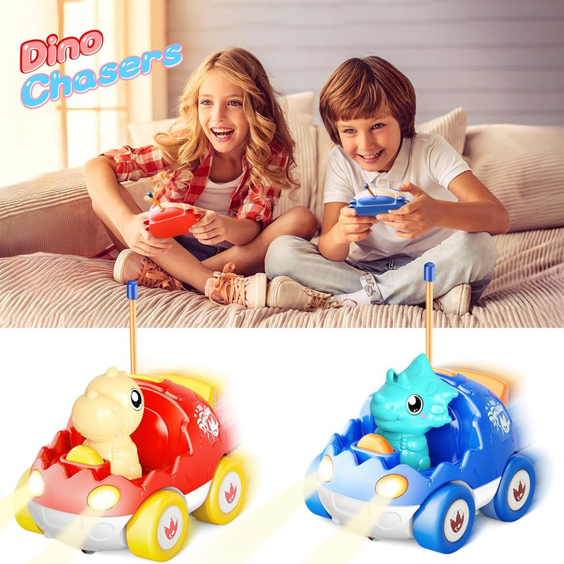 Kidz do 2 Pack Dinosaur Remote Control Cars for Kids 2-5 Years Old with Music and Light Features