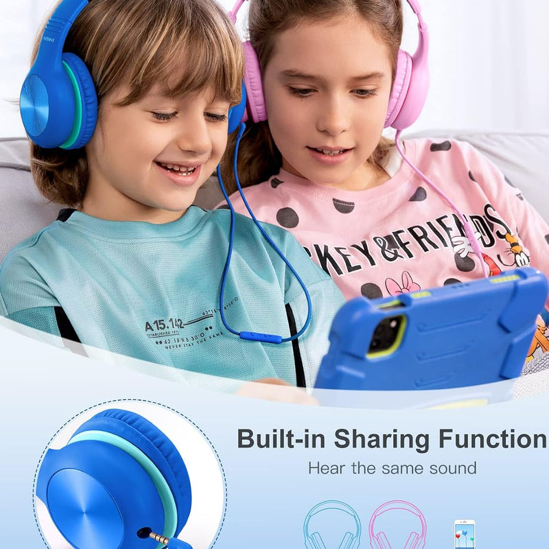 Nabevi Kids Headphones with Cord, Over-Ear Headphones for Kids with Microphone, 85/94dB Volume Limit, Headset for Kid Boys Girls with Shareport, Wired Toddler Headphone for School/Tablet/iPad/Travel