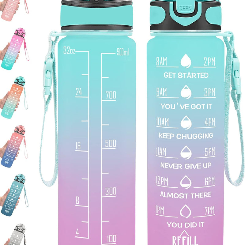 Enerbone 32 oz Drinking Water Bottle with Times to Drink and Straw, Motivational with Carrying Strap, Leakproof BPA & Toxic Free, Ensure You Drink Enough Water for Fitness Gym Outdoor