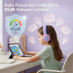 ADOOPE Wired Kids Headphones with USB C Plug, 85dB Safe Volume, Adjustable Headband, Tangle-Free Cord Headphones for School, Tablet, Travel (Light Purple & Pink, Without Microphone)