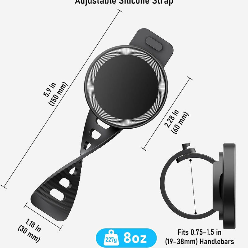 Stroller Phone Holder, Compatible with MagSafe, Magnetic Handlebar Mount | 17x N52 Strong Magnets, Fits Treadmills, Peloton, Shopping & Golf Carts, Adjustable Silicone Strap for iPhone 12-17 & Android