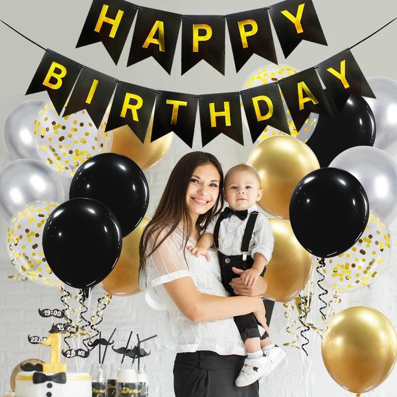 Black Gold Birthday Decoration Set for Men Women Girls and Boys Party