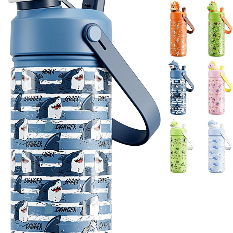 POWCAN 2 Pack 18 oz Kids Insulated Water Bottle for School: Leakproof, 2-in-1 Straw Spout Lid, BPA-Free, Keep Cold 24 Hrs, Stainless Steel Cup for Sports, Travel, Gift for Girls Boys Daughters Sons