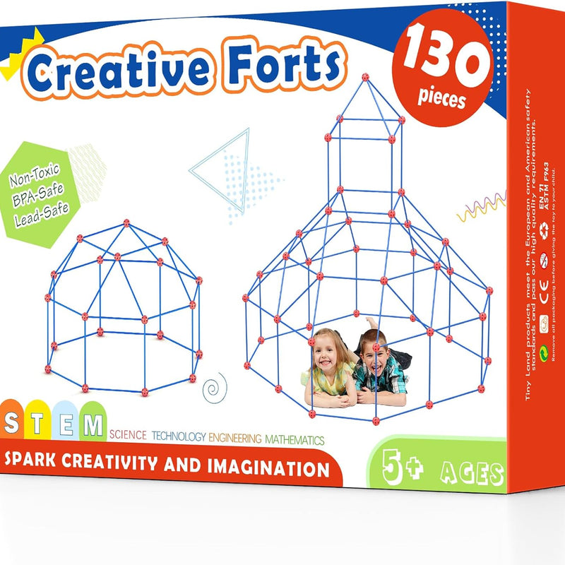 130-Piece Building Kit for Kids Ages 5-12, Indoor and Outdoor Fort Building with Storage Bag and 86 Rods and 44 Balls