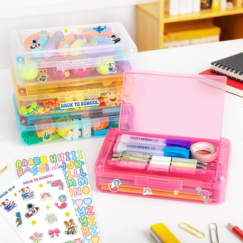Double Layer Clear Hard Pencil Cases,Plastic Personalized Pencil Box with Snap-Tight Lid for Pen, Pencils, School Office Supplies Marker Crayon Organizer Storage Box,Standard Size (Pink)