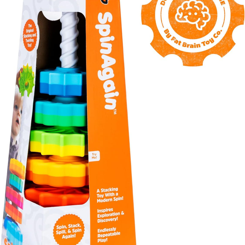 Fat Brain Toys SpinAgain, Baby Stacking & Spinning Toys for Toddlers Ages 1+ | Spinning gears stacker. Reversible base. Tactile, developmental learning for babies, toddlers, preschoolers, ages 12 months+
