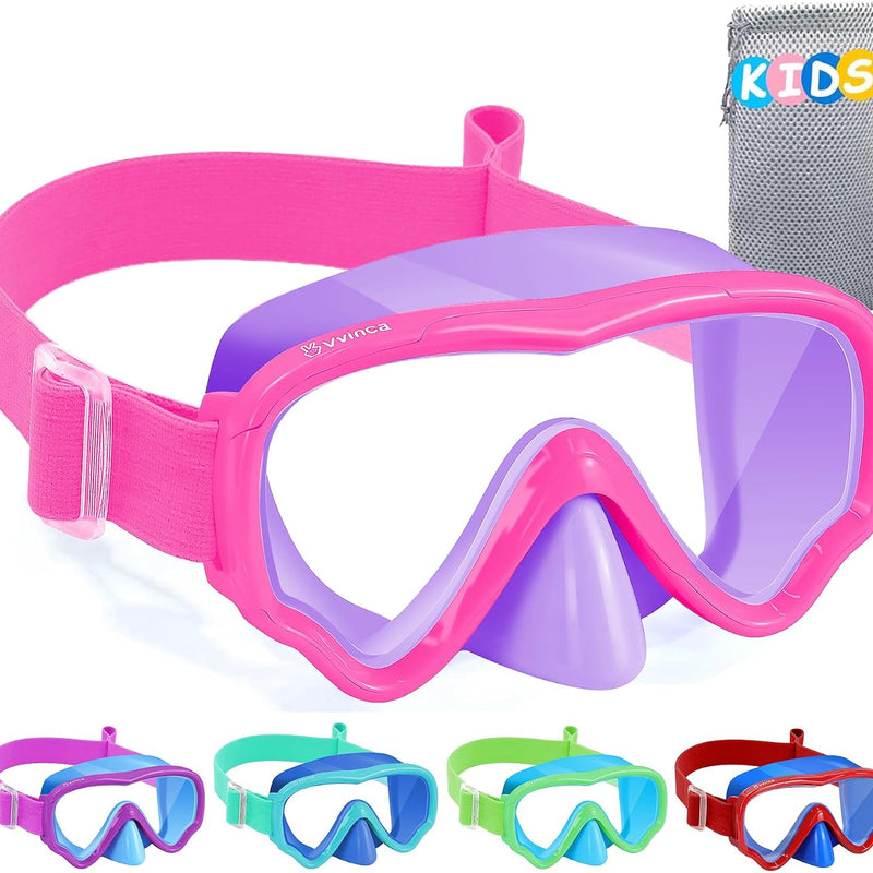 Vvinca Kids Swim Goggles with Nose Cover, Snorkel Diving Mask Fabric Strap Anti Fog Anti Shattered Lens Goggles for Kids 3-15