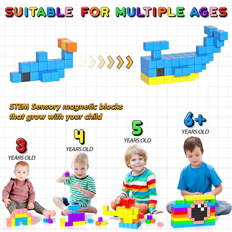 Apluses 54 PCS Magnetic Blocks, Magnetic Building Blocks for Toddlers 3+, Montessori Toys, Magnet Cubes, Preschool STEM Educational Sensory Magnet Toys for Kids Ages 3-5 Year Old Boys and Girls