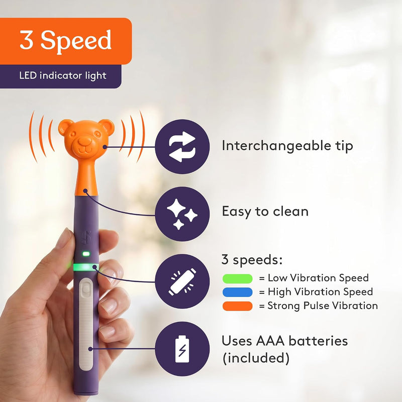 Special Supplies Buzz Buddy Oral Motor Stimulation Kit with 6 Soft Textured Interchangeable Heads, Calm Sensory Needs, Support Speech, and Stimulate Self Feeding, Gentle Vibrations (Purple)