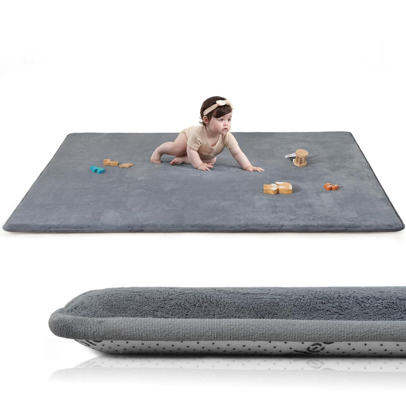 Huloo Sleep Baby Play Mat for Floor,1.3" Thick Elasti-Foam 50"×50" Playpen Mat for Tummy Time,Non-Toxic Certified Water Repellent Soft Coral Velvet for Toddler,Infant,Kids,Non-Slip Backing Safe for Crawling(Dark Grey)