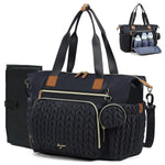 Diaper Bag Tote, Large Baby Hospital Bag for Labor Delivery Mom | Travel Diaper Tote with Changing Pad, Pacifier Case, Insulated Pockets, Luggage Sleeve, Shoulder Strap, Quilted Black