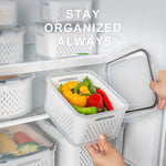 Fruit Storage Containers for Fridge with Removable Colander 4 PCS | Airtight Food Storage Container Dishwasher Safe Produce Saver for Refrigerator Keep Berry Fruit Fresh Longer Small Clear