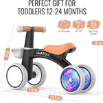 Umatoll Baby Balance Bike, Adjustable Seat, Safety Features, 12-24 Months Toddler Ride on Toys, Colorful Lighting, No Batteries Required
